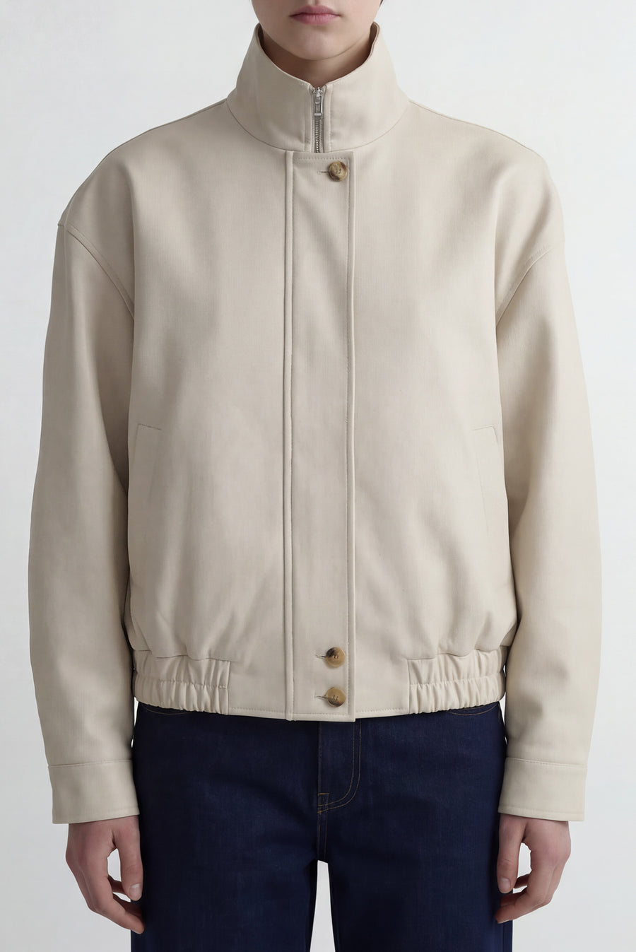 High-Collar Placket Jacket - Cream