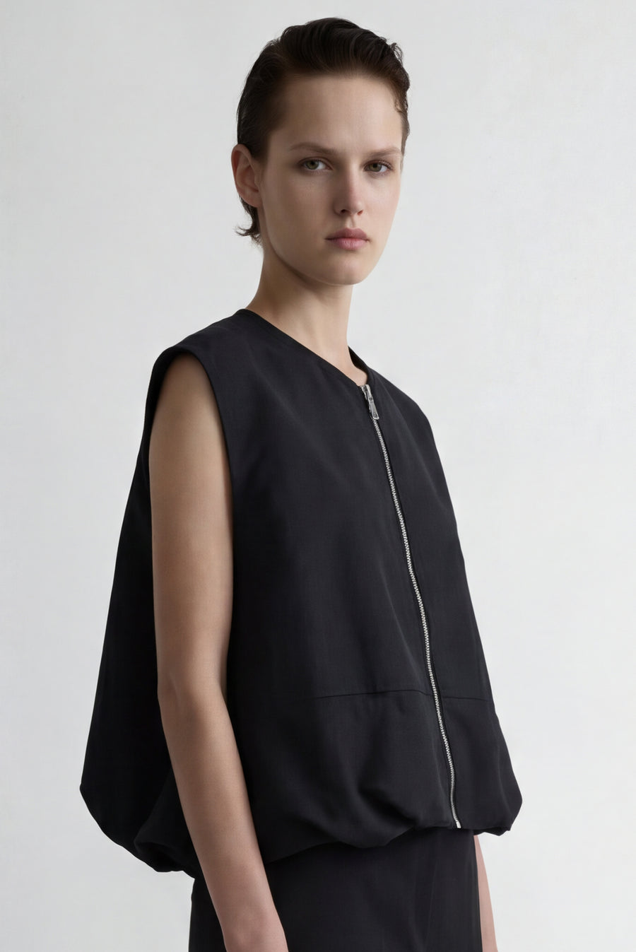 Zip-Up Bubble Crop Vest - Navy