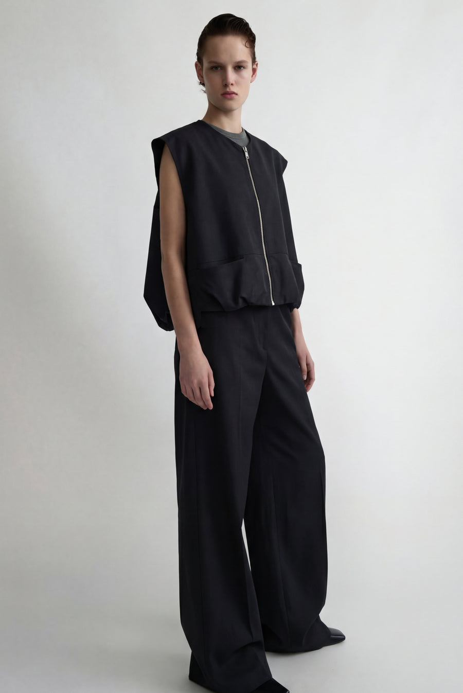 Zip-Up Bubble Crop Vest - Navy