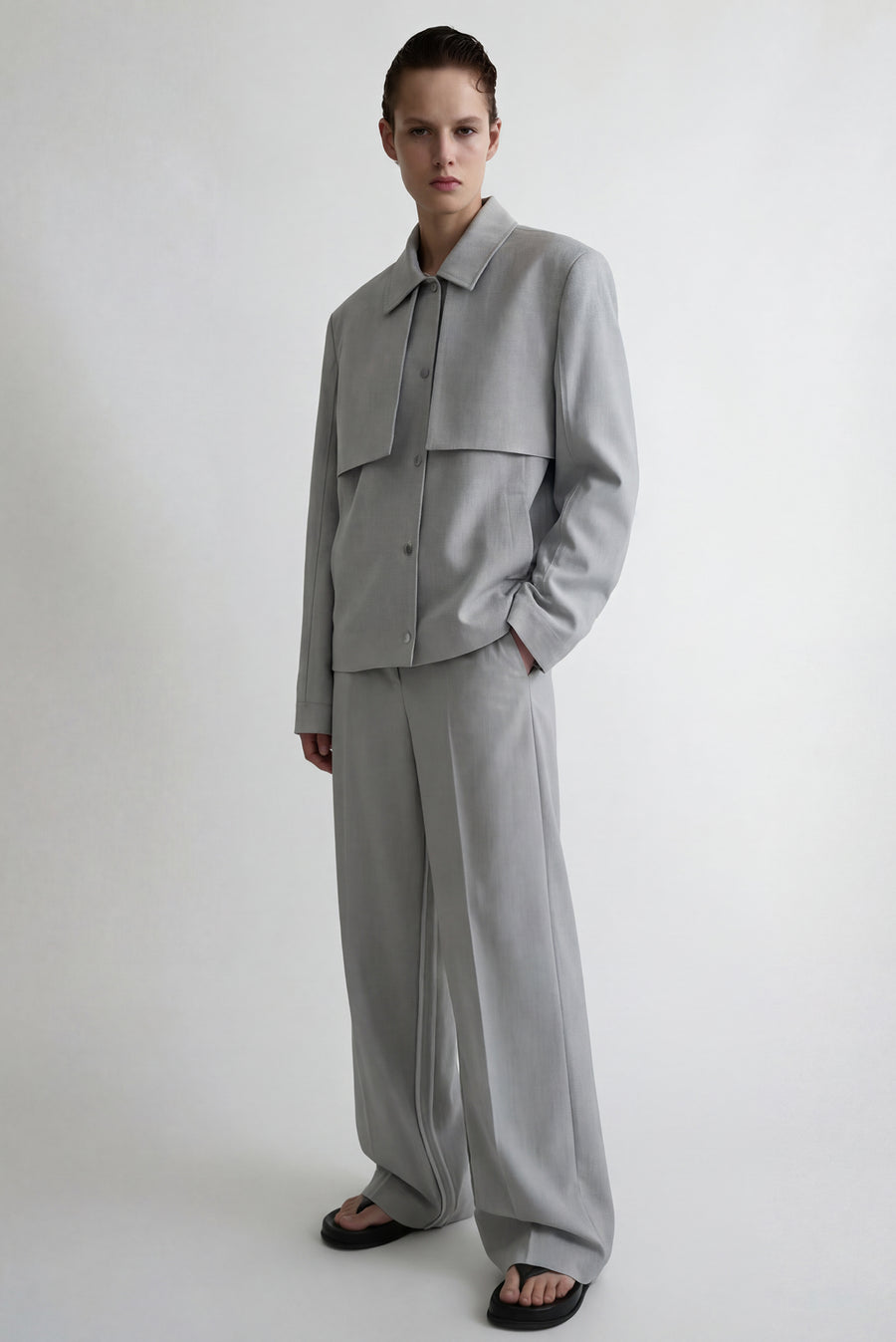 Exposed Pipping Suit Pants - Gray