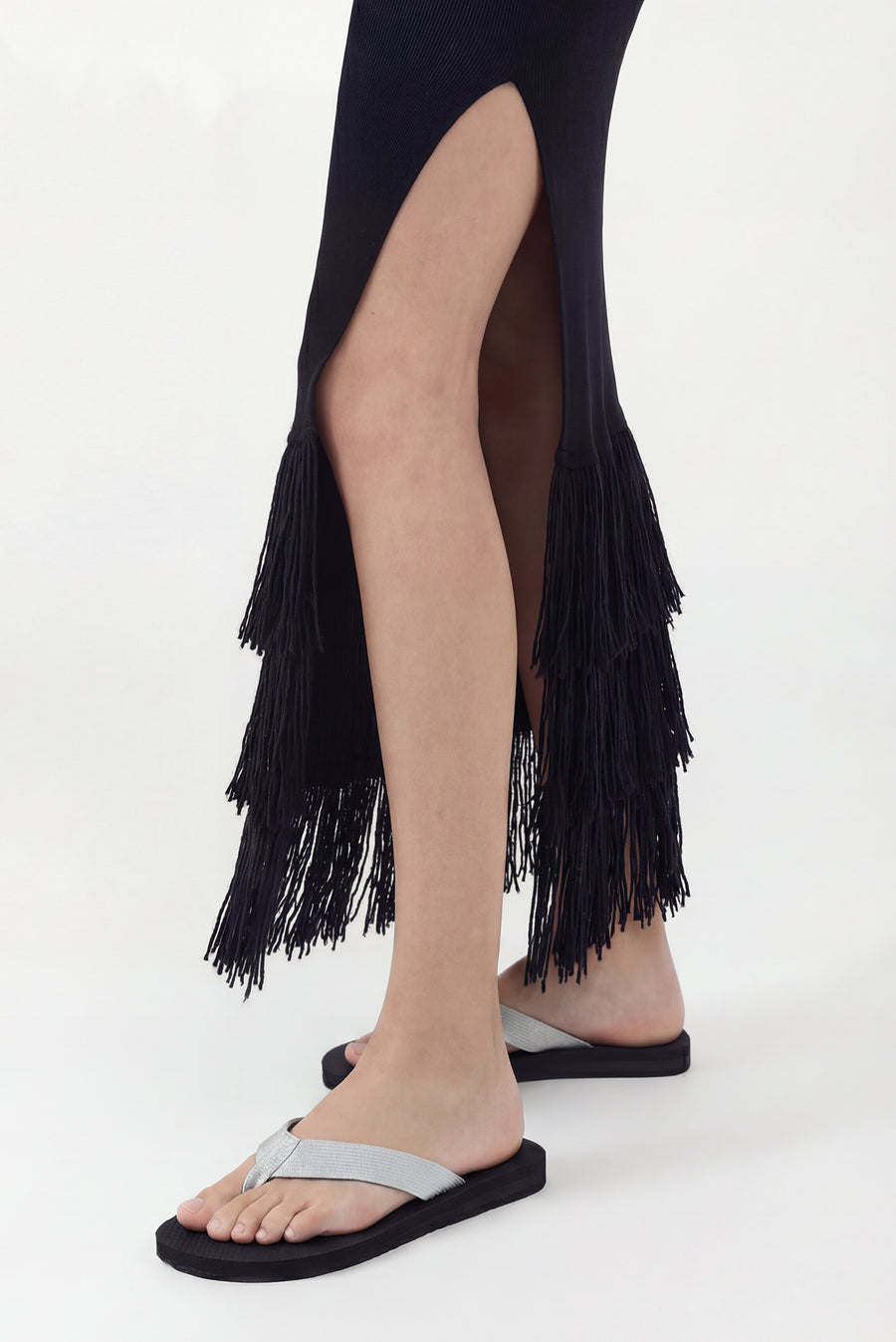 Woven Thong Strap Flip Flops - Silver