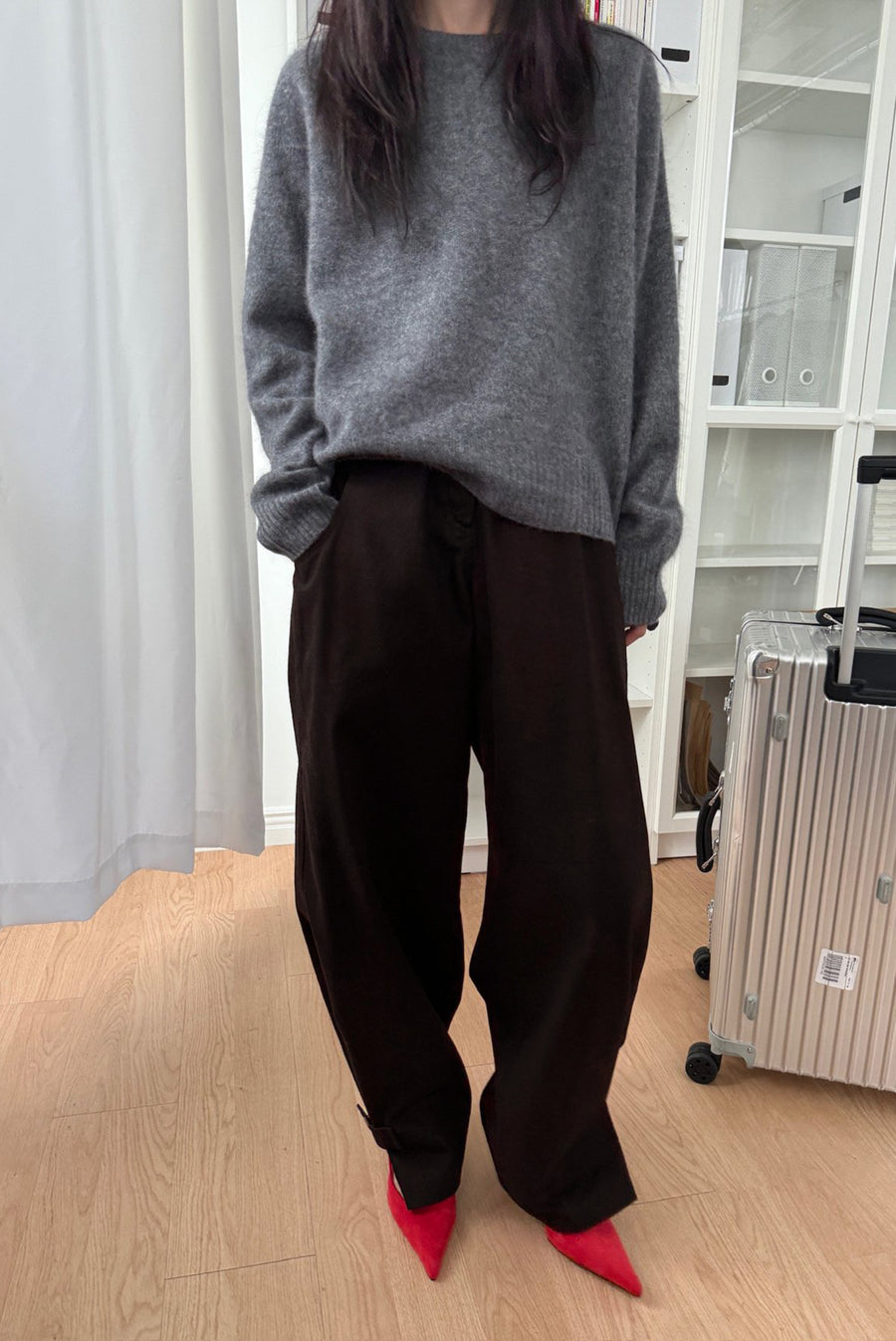 Cord Ankle Button Pants - Brown
