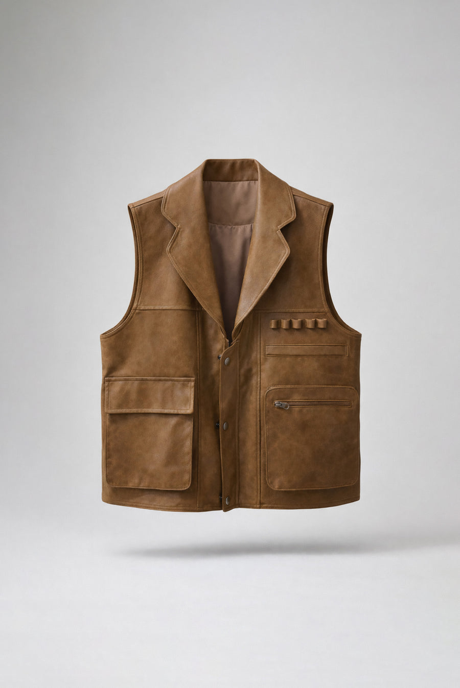 Leather Utility Vest - Brown