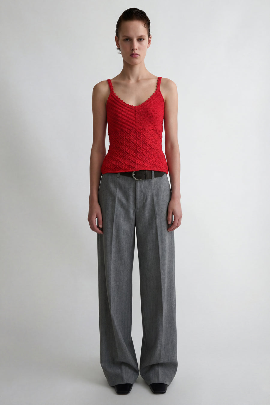 Knit Crochet Tank Top - Red