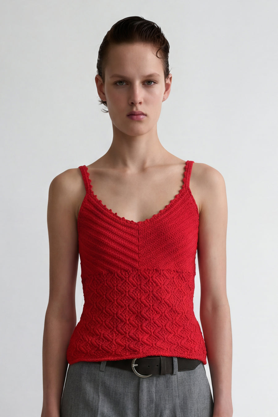Knit Crochet Tank Top - Red