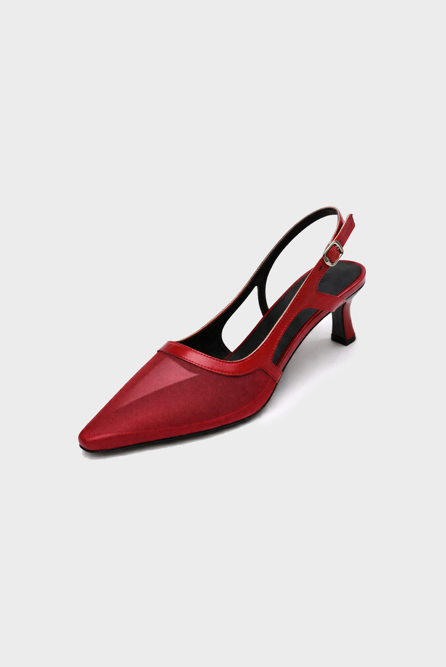 Mesh Point Toe Sling Back Mules - Red