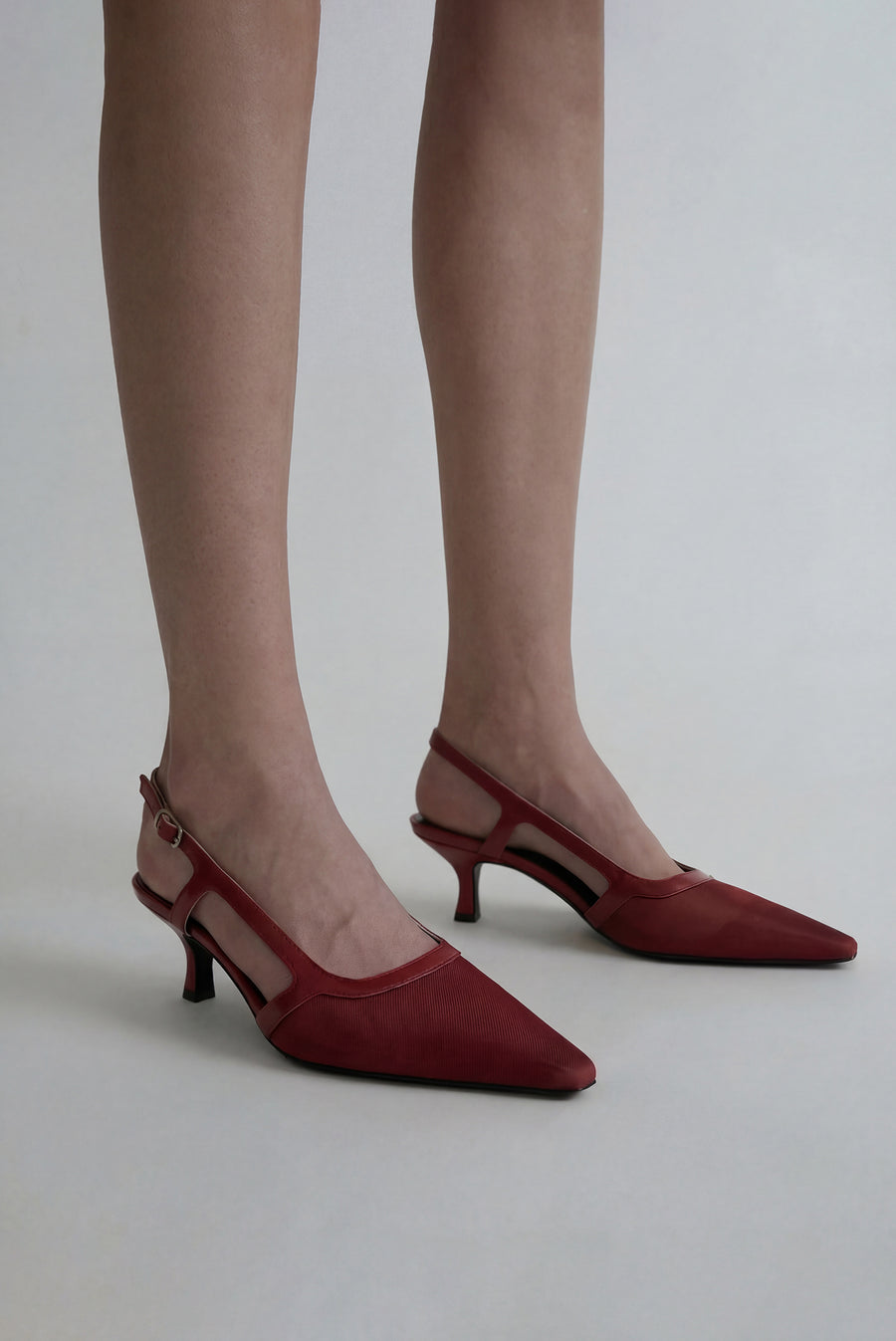 Mesh Point Toe Sling Back Mules - Red