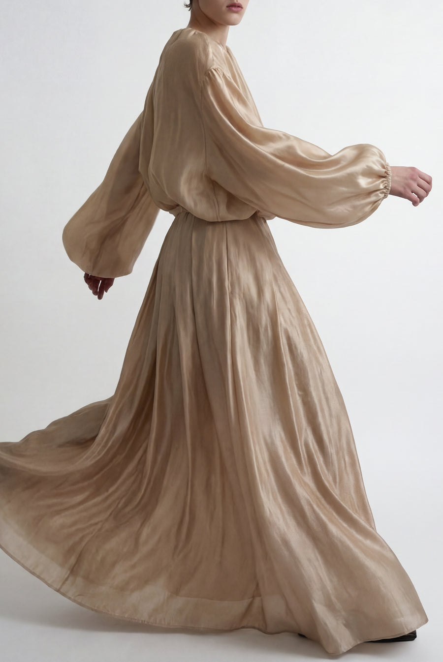 Sheen High-Waisted A Line Flow Skirt - Beige