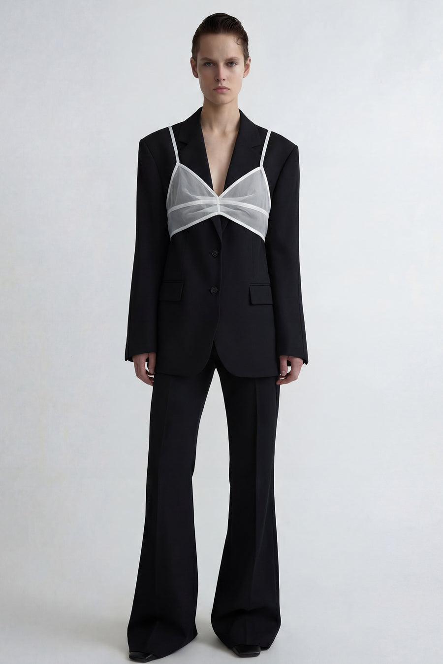 Sheer Layering Halter Bustier - White