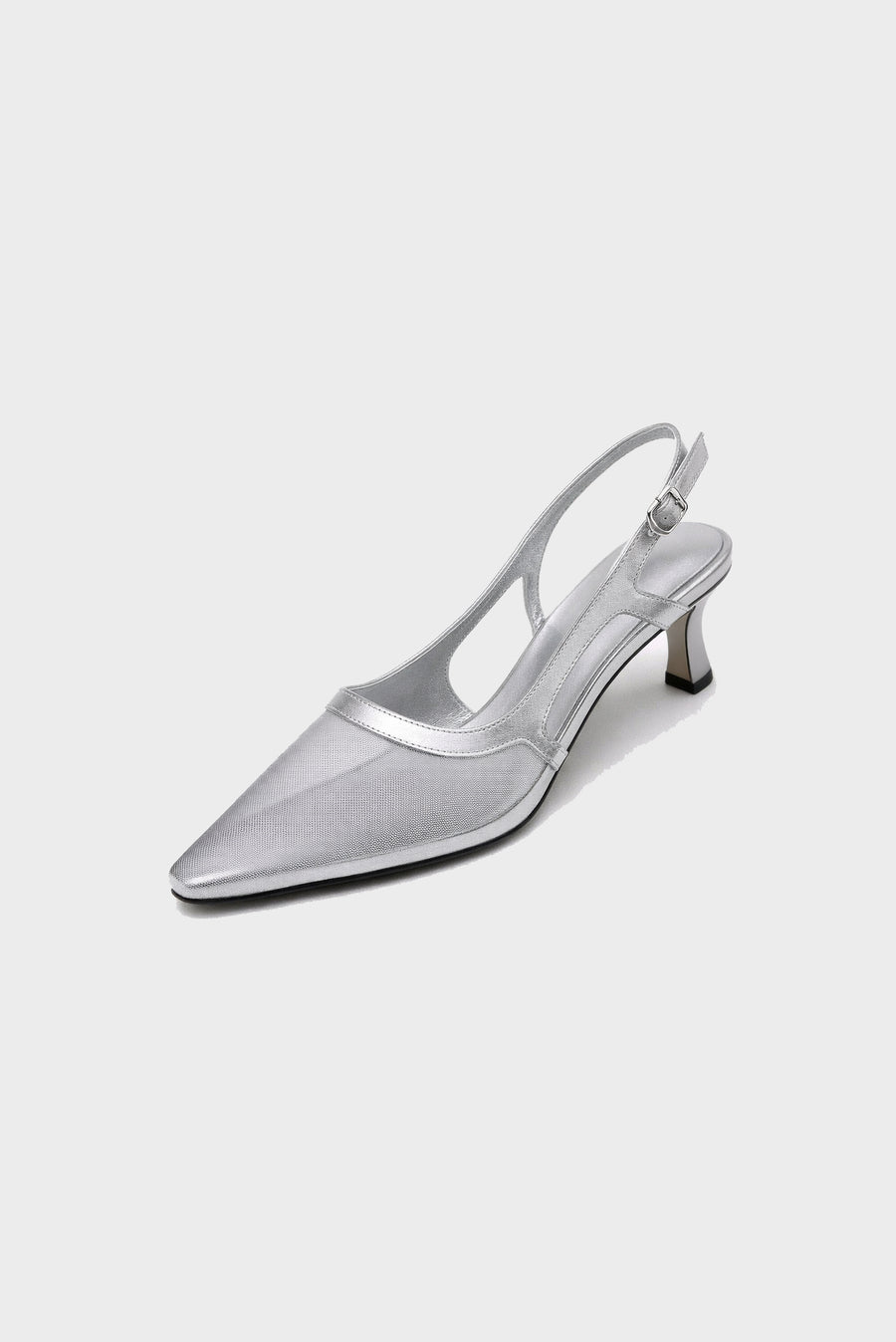 Mesh Point Toe Sling Back Mules - Silver