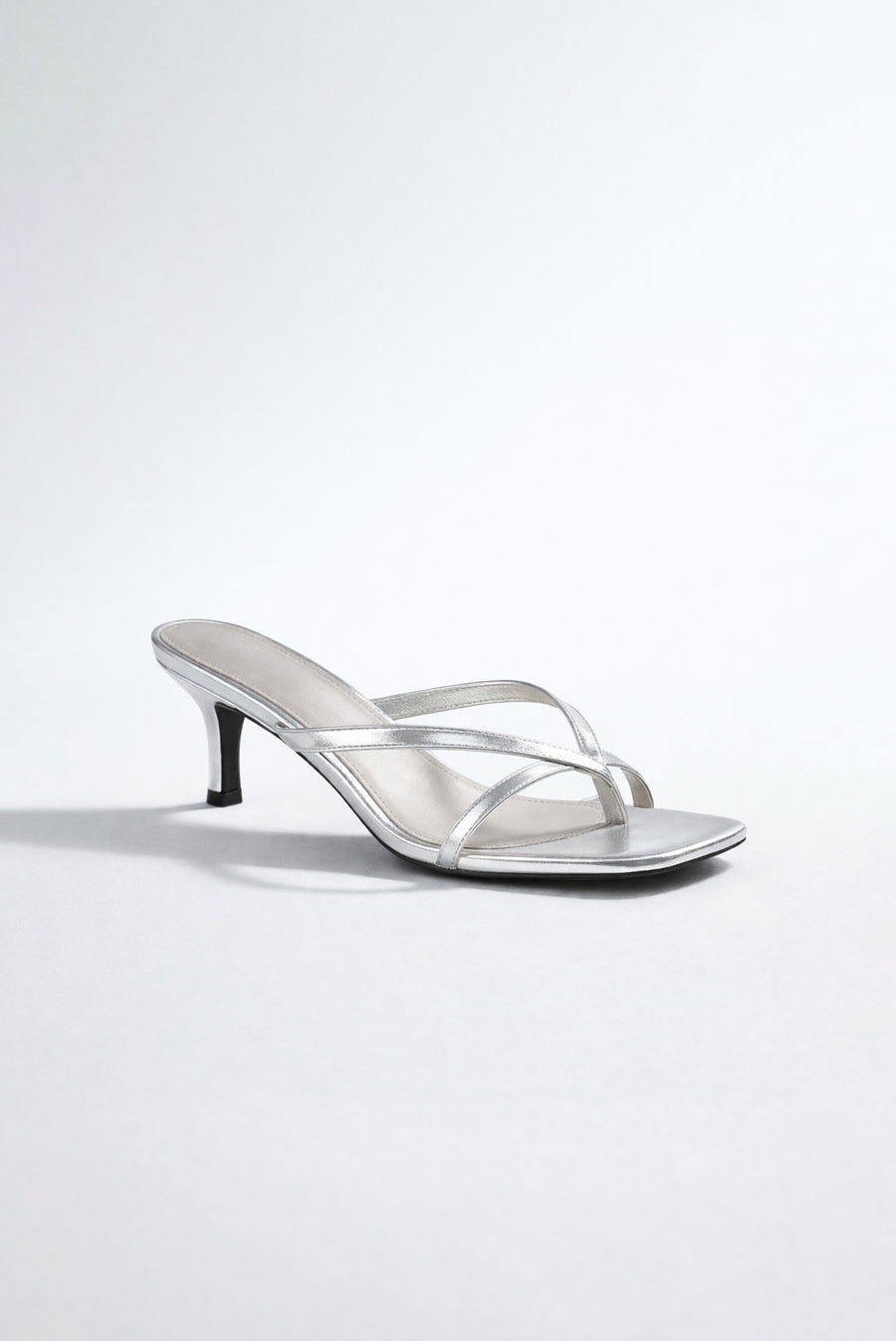 Kitten Heeled Thong Sandal - Silver