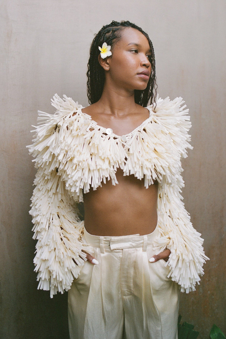 Nia Thomas - Raffia Bolero Jacket - Ivory