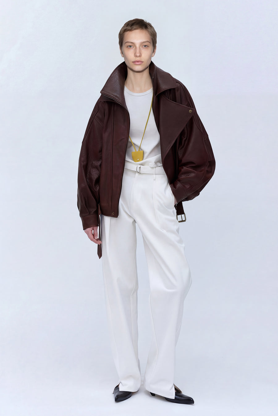 Belted Straight-Leg Pants - White