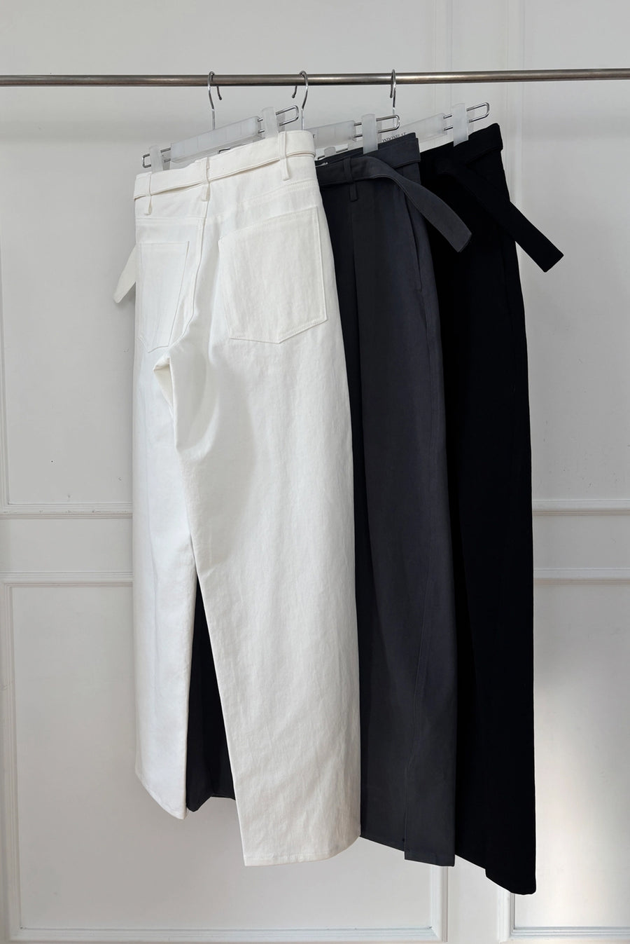 Belted Straight-Leg Pants - White