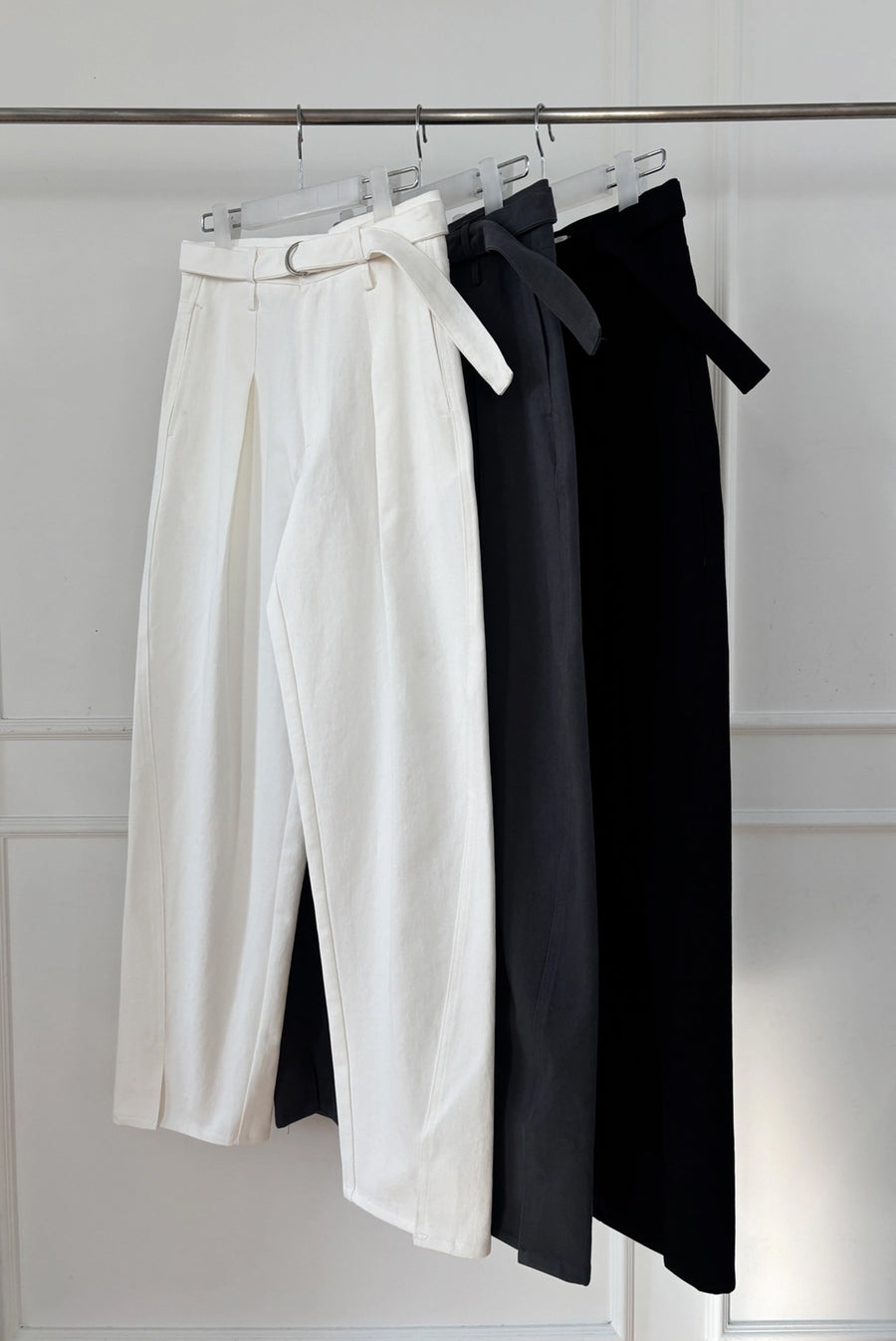 Belted Straight-Leg Pants - White