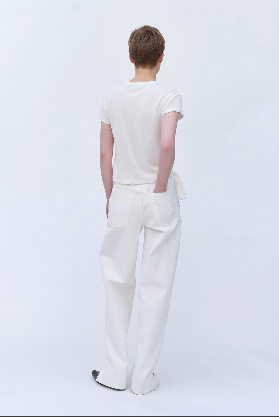 Belted Straight-Leg Pants - White