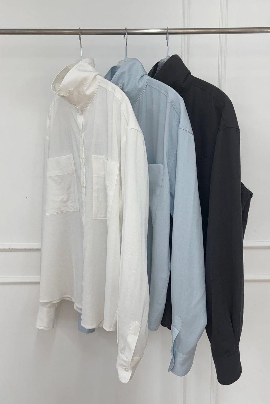 Button-Up High Collar Large Pocket Shirt - White