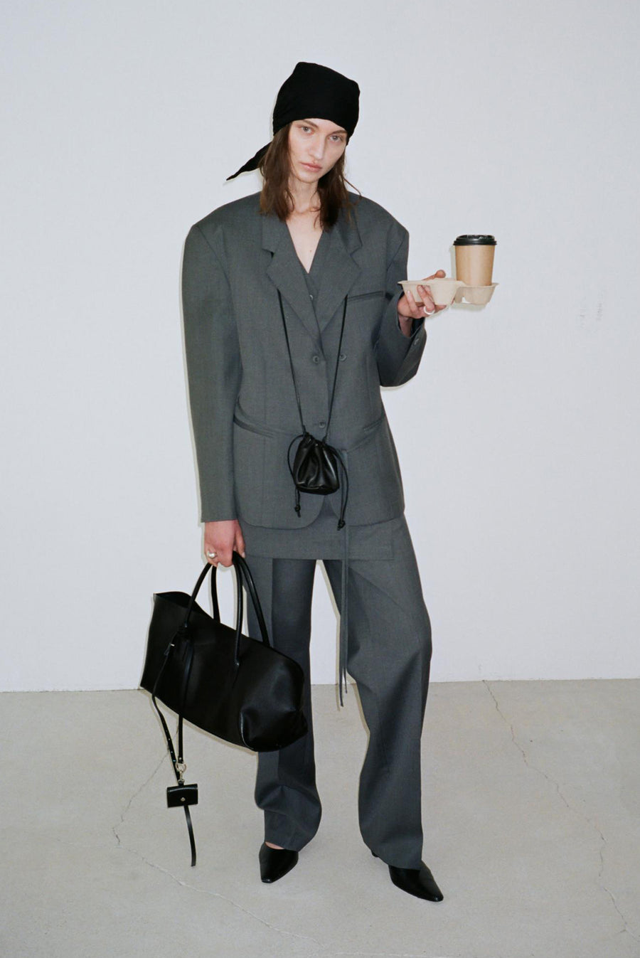 Drawstring Mini Cross Body Bag - Black