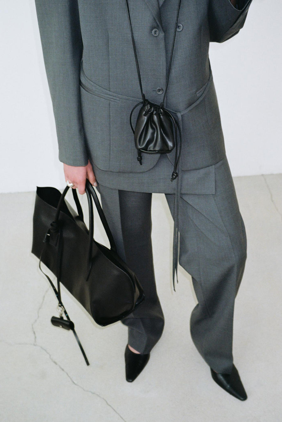 Drawstring Mini Cross Body Bag - Black