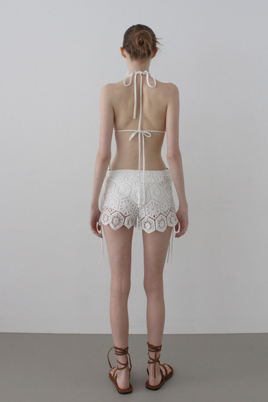 Open-Knit Crochet Scallop-Hem Shorts - Ivory