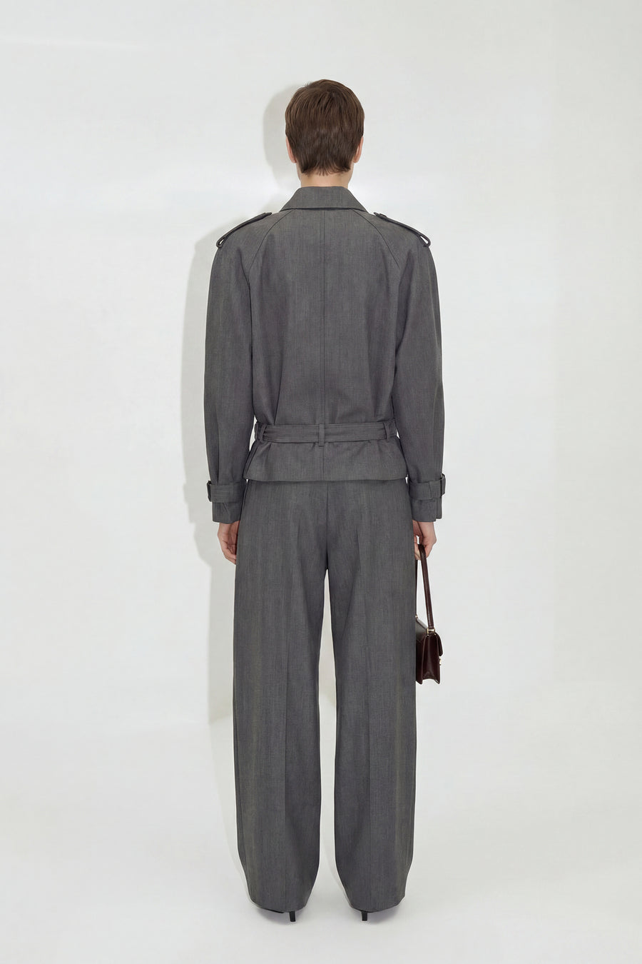 Wide Leg Reverse Pleat Trouser - Gray