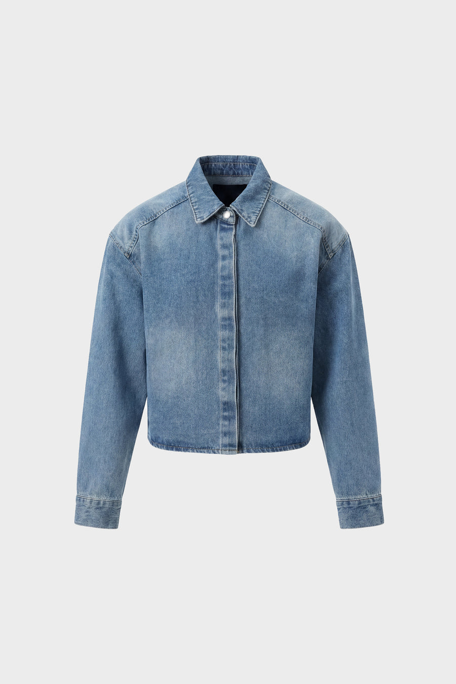 Structured Shoulder Pad Cropped Denim Jacket