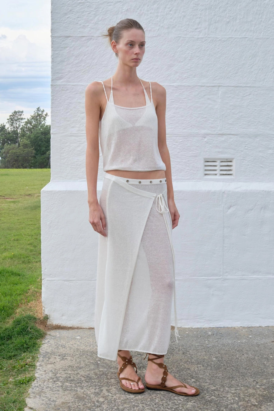 Fine-Knit Linen Wrap Skirt - Cream