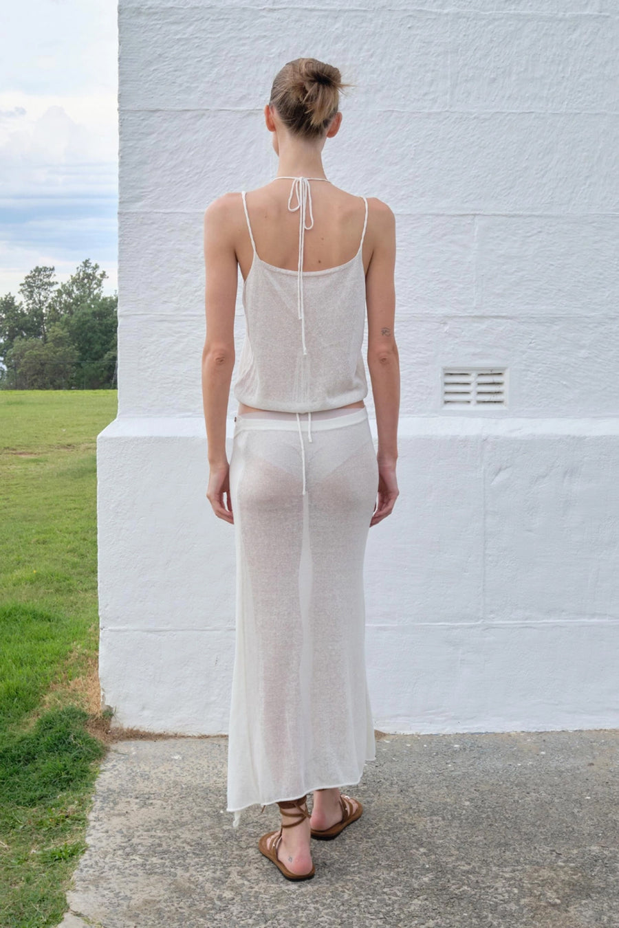 Fine-Knit Linen Wrap Skirt - Cream