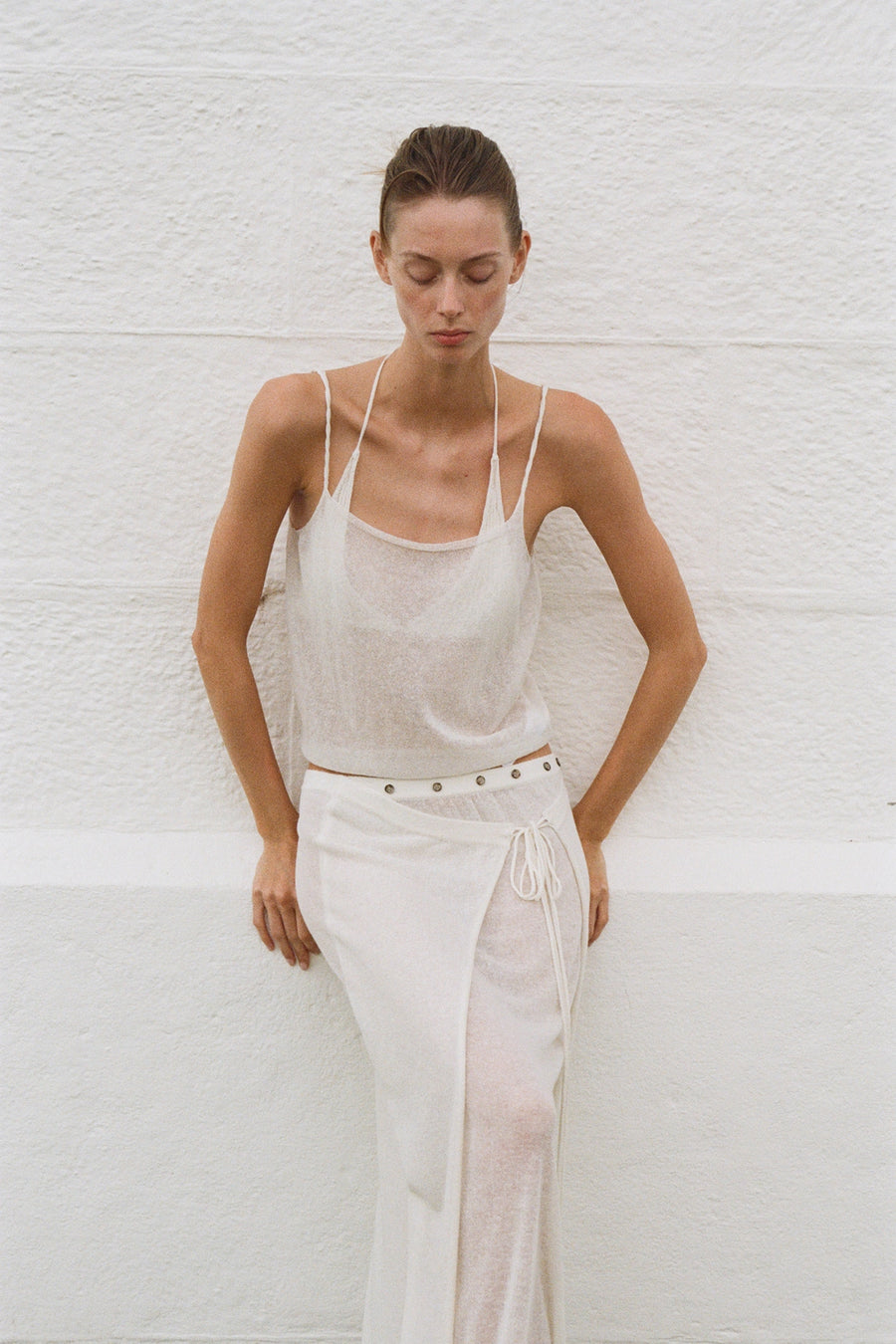 Fine-Knit Linen Wrap Skirt - Cream