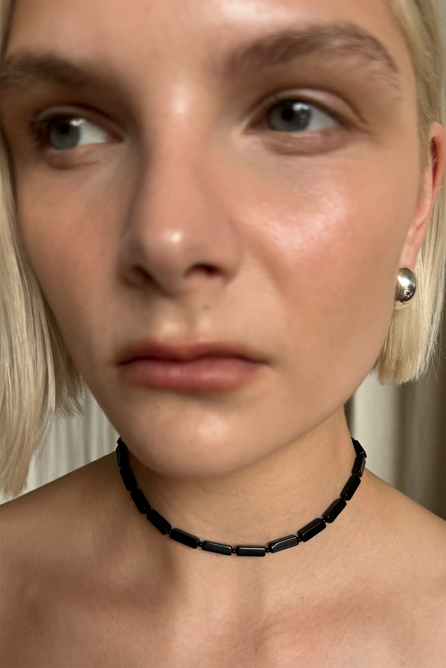 Black Flat Bead Necklace