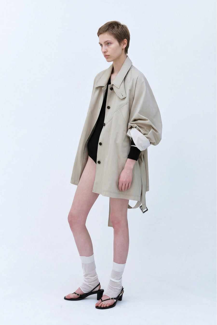 Raglan Mini Trench Jacket - Khaki