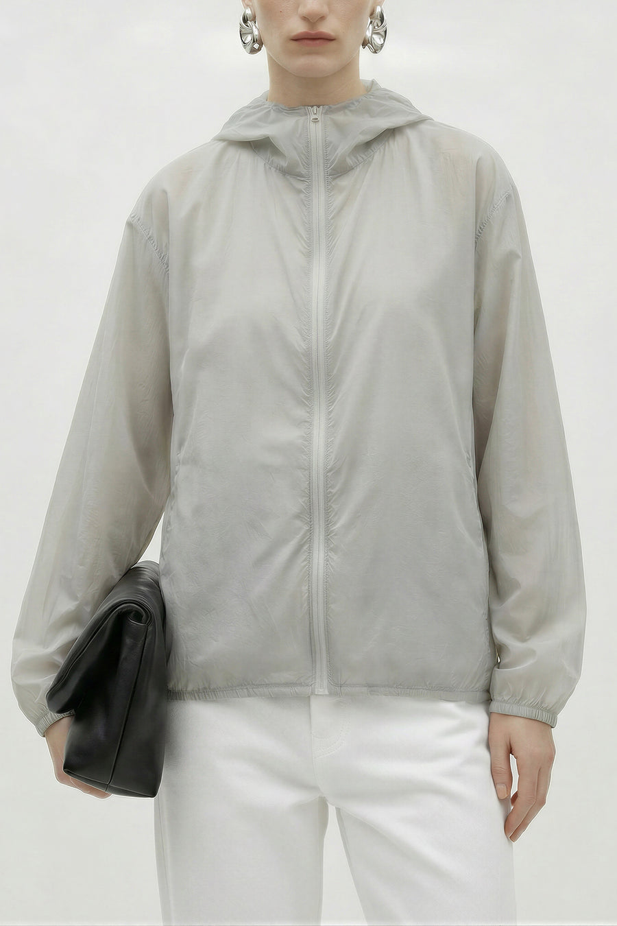 Lightweight Zip-Up Hooded Windbreaker - Gray