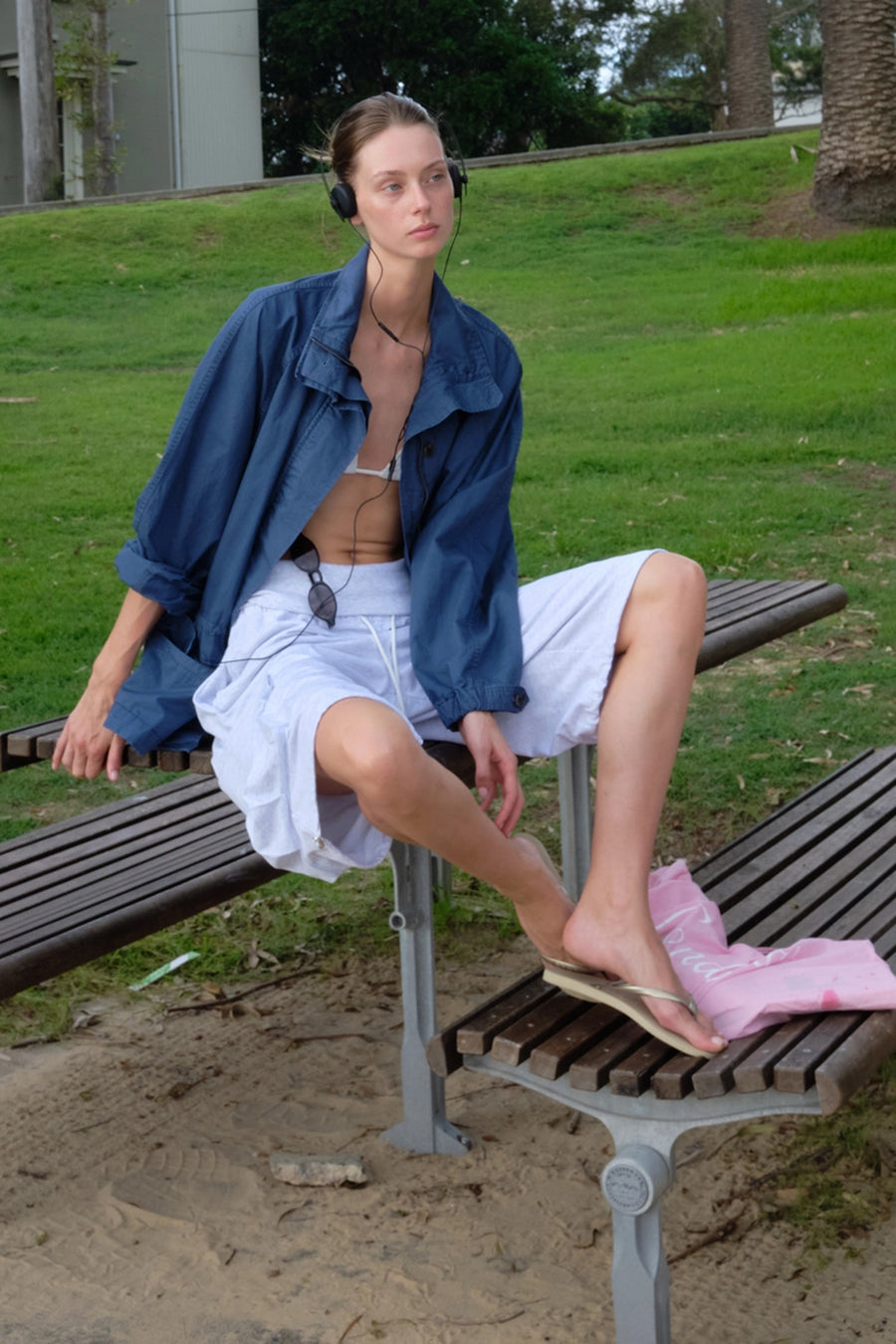 French Terry Low-Rise Cargo Shorts - Gray