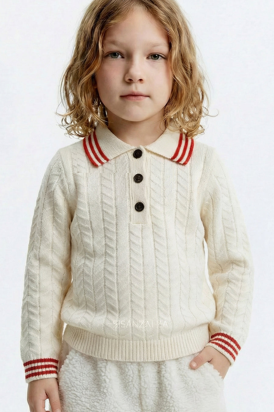 Kids - Knit Polo Sweater - Ivory