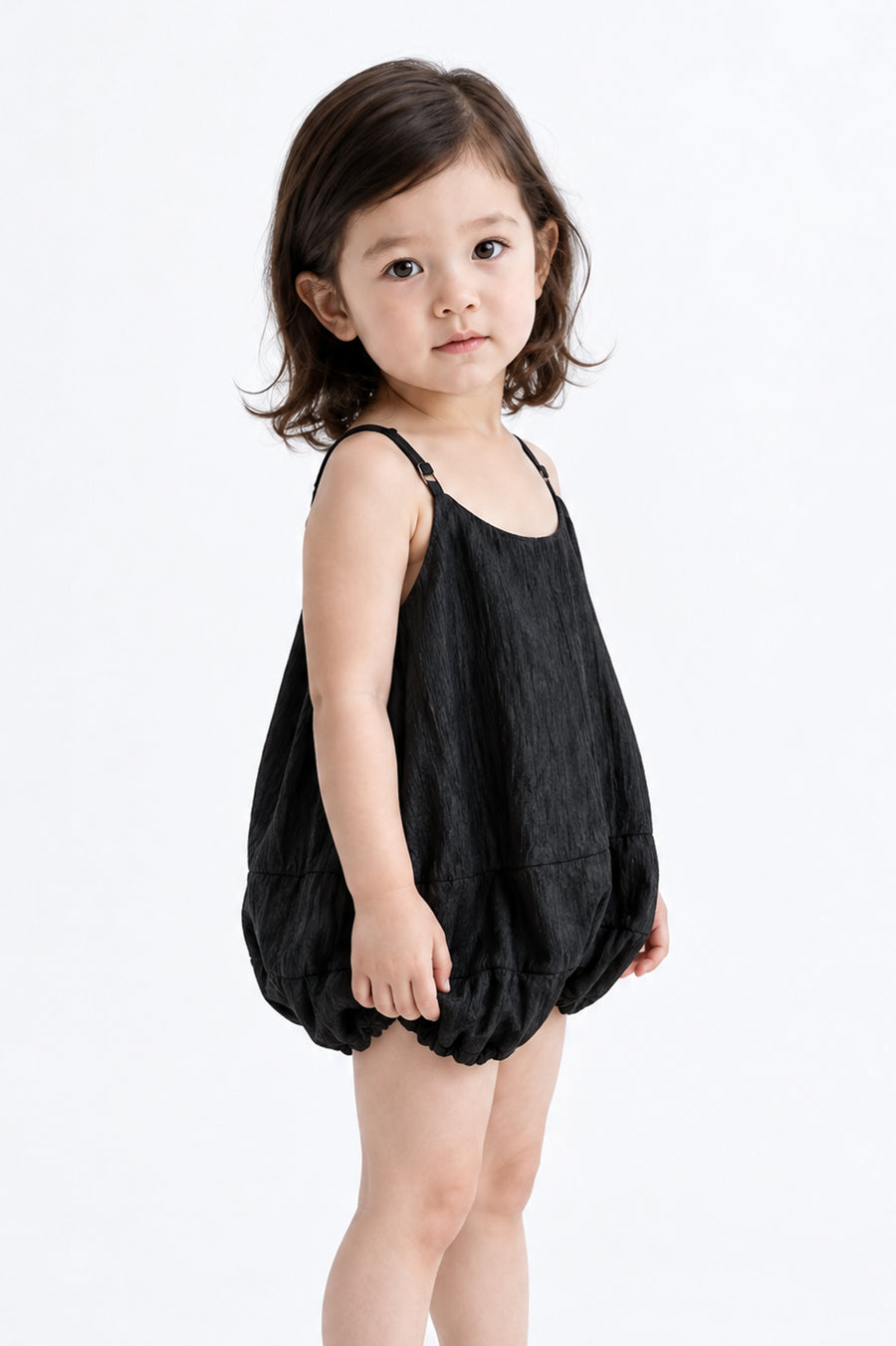 Kids - Crinkle Satin Bubble-Hem Cami Dress – Black