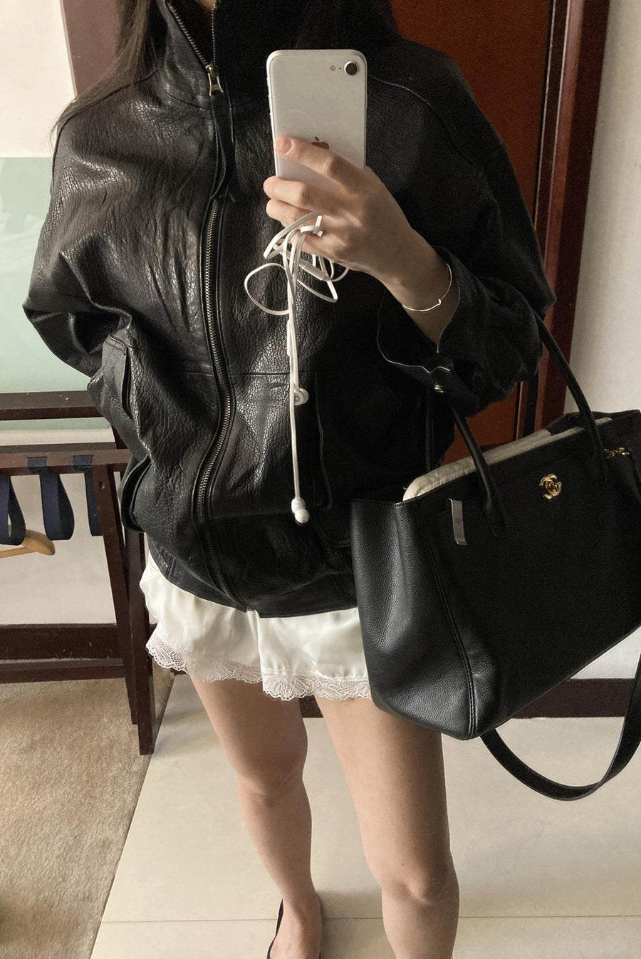 Lambskin Leather Wrinkle Jacket - Black