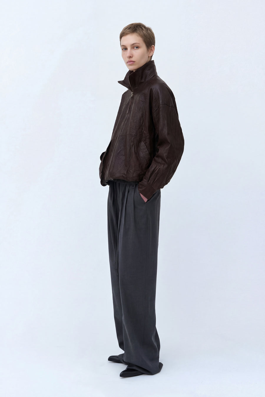 Lambskin Leather Wrinkle Jacket - Burgundy