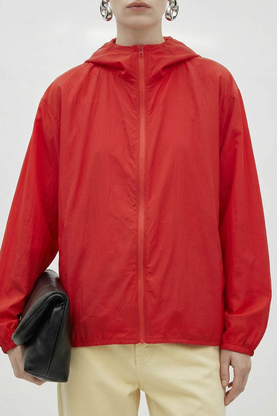 Lightweight Zip-Up Hooded Windbreaker - Red