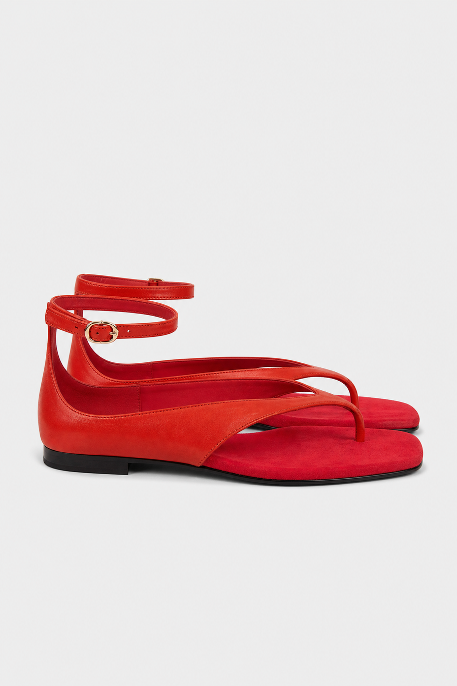 Red Square Toe Suede Leather Ankle Strap Sandals