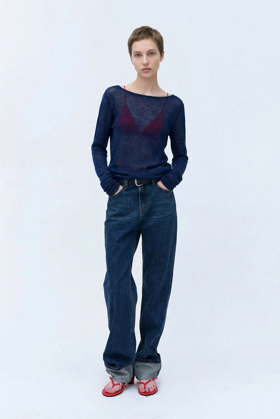 Roll-Up Straight Jeans - Denim