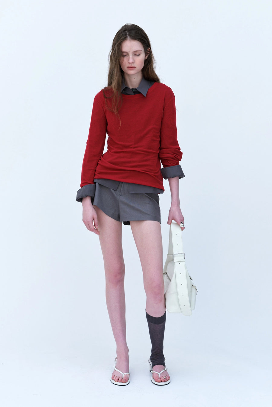 Sheer Long Sleeve T-Shirt - Red