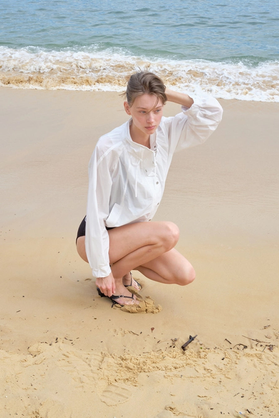 Sheer Wire-Neck Nylon Jacket - Ivory