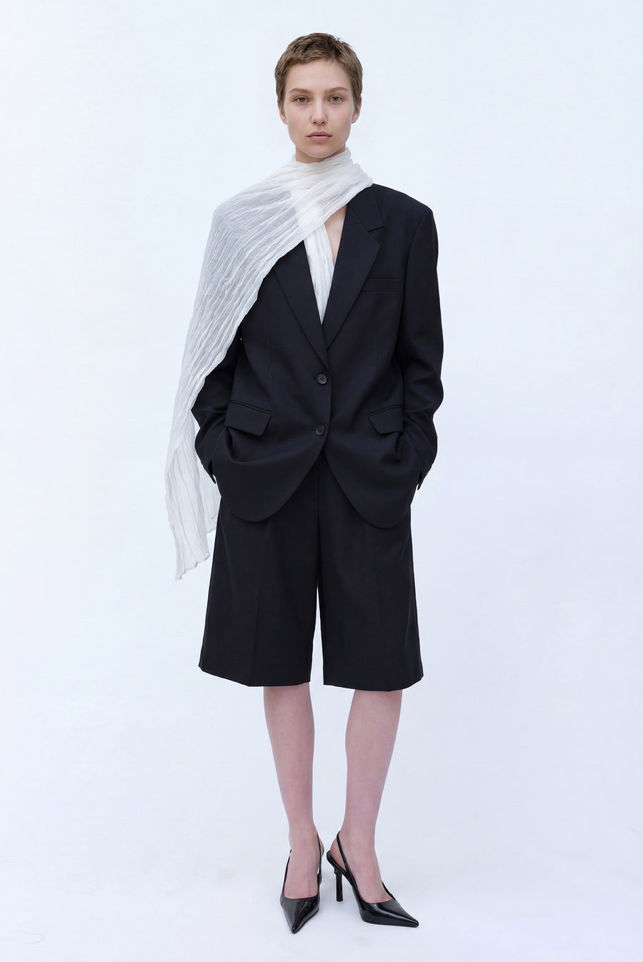 Tailored Wool Single-Breasted Jacket - Charcoal