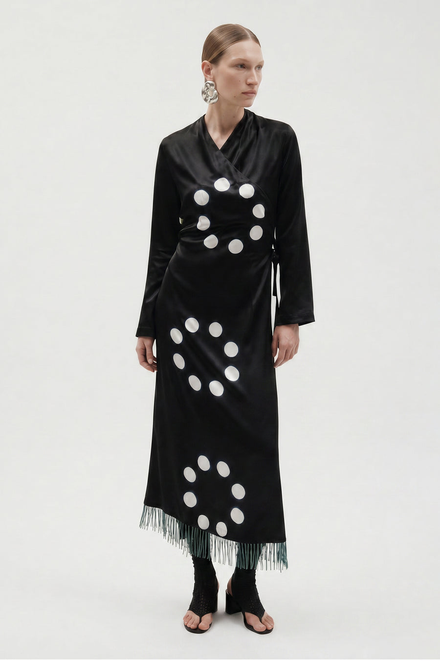Tigra Tigra - Moon Dye Silk Mashroo Wrap Dress with Beaded Fringe