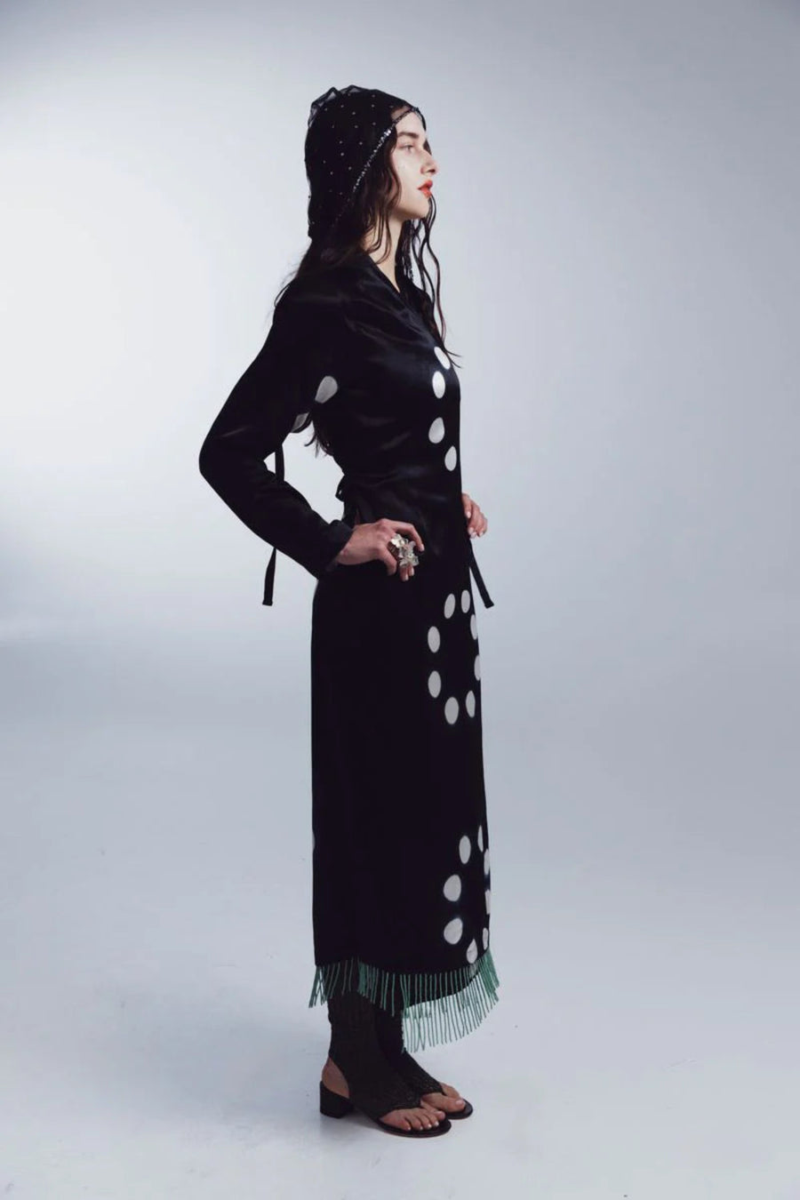Tigra Tigra - Moon Dye Silk Mashroo Wrap Dress with Beaded Fringe