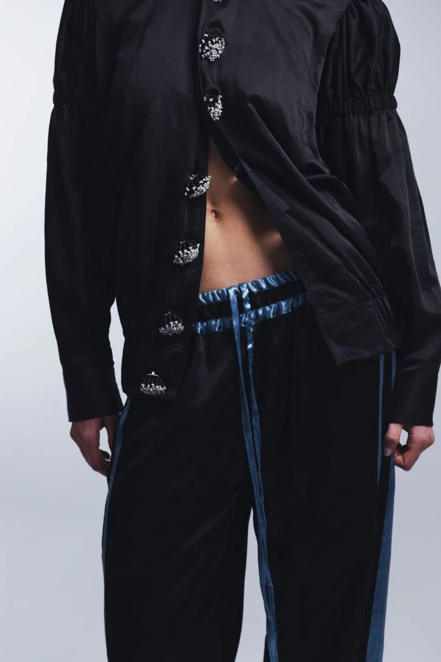 Tigra Tigra - Striped Silk Mashroo Boxing Pant - Black