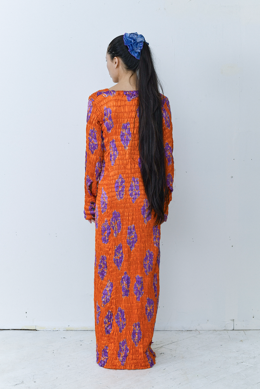 Tigra Tigra - Gathered Bandhej Tie Long Sleeve Dress - Orange/Purple