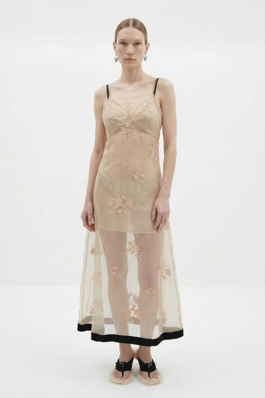 Tigra Tigra - Sheer Silk Chanderi Nighttime Dress with Hand-Embroidery