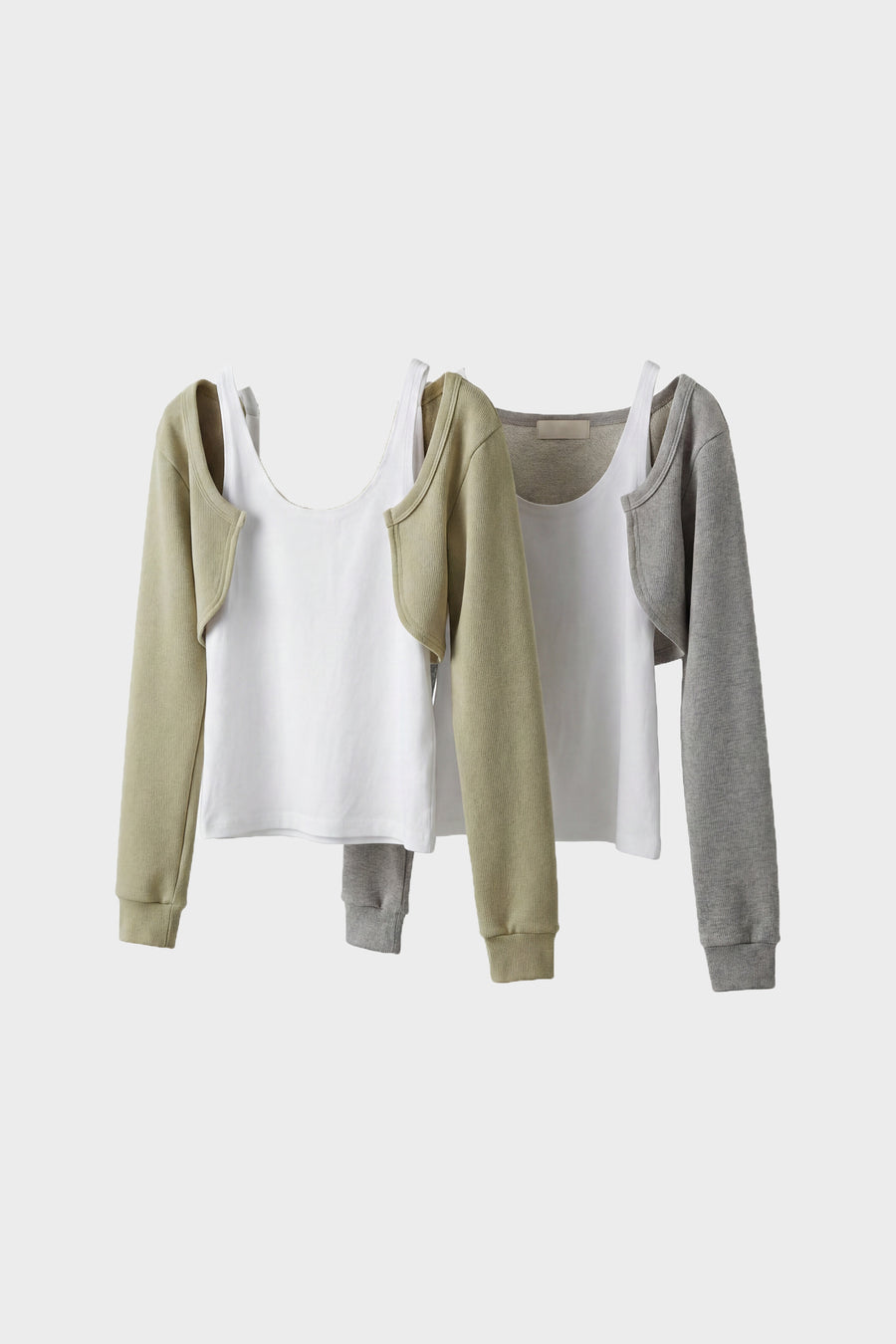 Off-Shoulder Bolero Long Sleeve Top - Gray