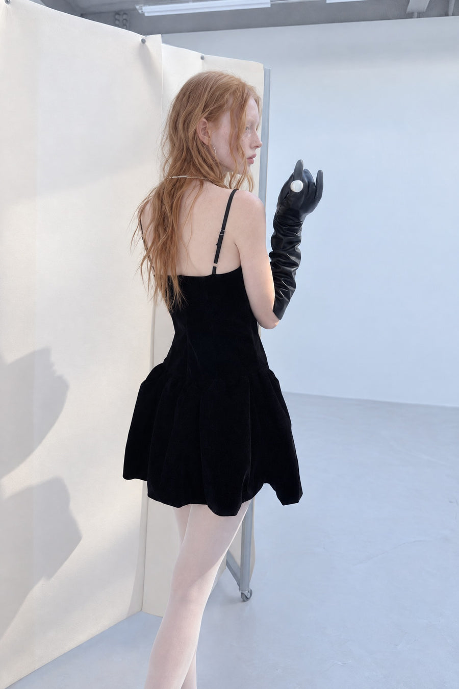 Velvet Bubble Skirt Mini Dress - Black